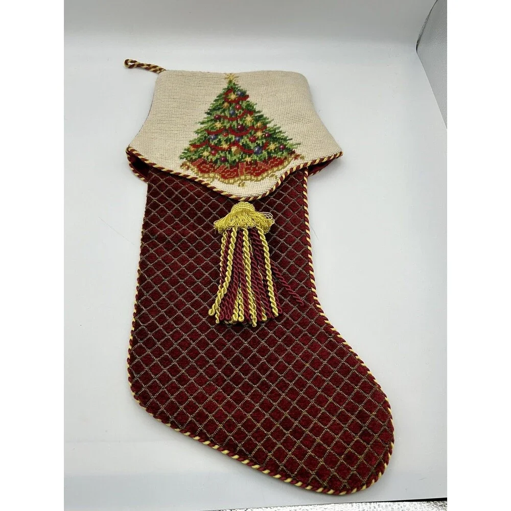 Dillards Trimmings Embroidered Christmas Stocking 21” Tassel Velvet VTG
